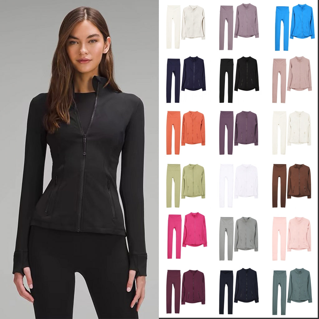 Free Shipping Womens Yoga Jacket Workout Set 2 Pieces Suits Sport Coat Fitness Jacket Sports Quick Dry Activewear Top Solid Color Zip Up Sweatshirt