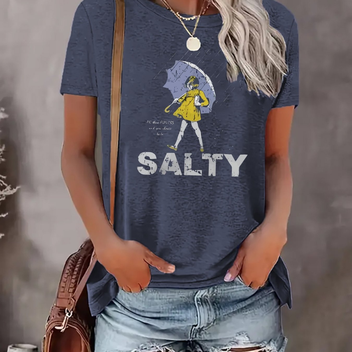 TEMU Women's Retro Short Sleeve T-shirt - Anime-inspired "" Graphic Print, Casual Round Neck Tee For , Perfect For , Family Vacations, Weddings,