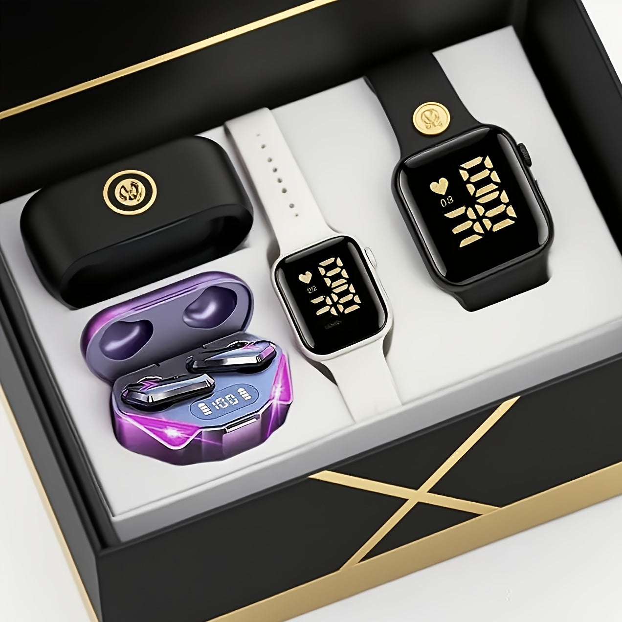 TEMU 3-in-1 Wireless Wireless Headset & Watch With Active Noise Cancellation, Built-in Microphone, Led Lighting, Usb-c Charging Case - Wireless