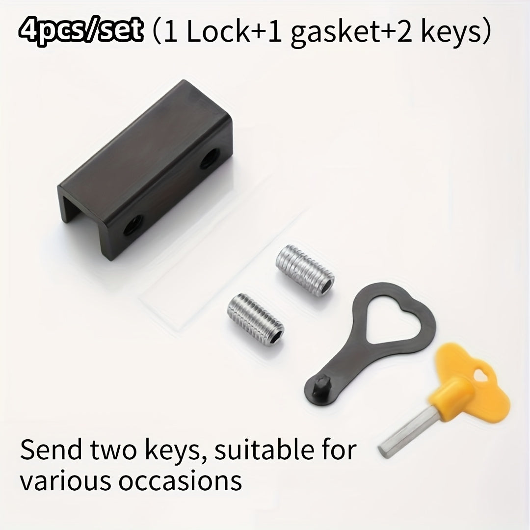 TEMU 4pcs-set Adjustable Sliding Window Locks(1 Lock+1 Gasket+2 Different Keys) - Durable Aluminum Alloy, No-drill Installation With Wrench & Washer