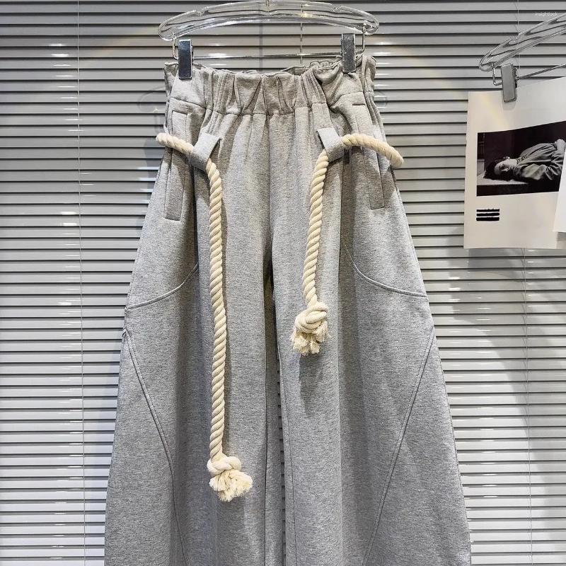 Women&#039;s Pants 2025 Girl Women Rope Belt Flowering Device Couple Loose Wide Legs Street Casual Trousers Wear