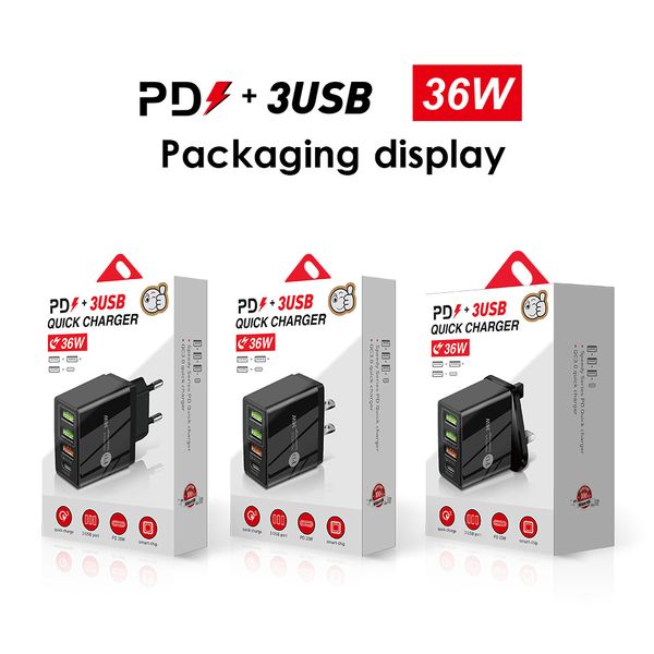 Home Charger PD 36W Fast Charging Mobile Phone Chargers 5V4A 3USB Multi Port Adapter Plug