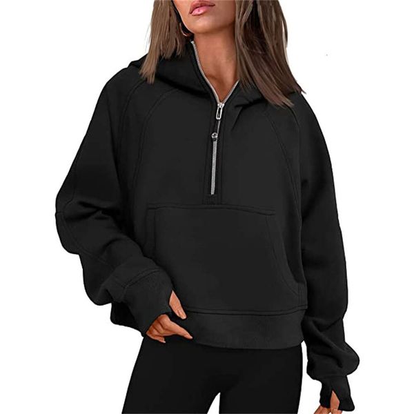 Winter Lu-43 Autumn Yoga Suit Scuba Hoodie Half Zip Womens Sports Sweater Loose Gym Jacket Fiess Short Plush Coat Sweatshirt