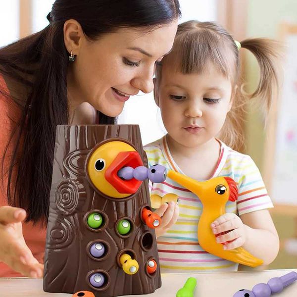 Childrens woodpecker toy puzzle early education fishing bug game magnetic birds catch bugs parent-child interactionXJ241212