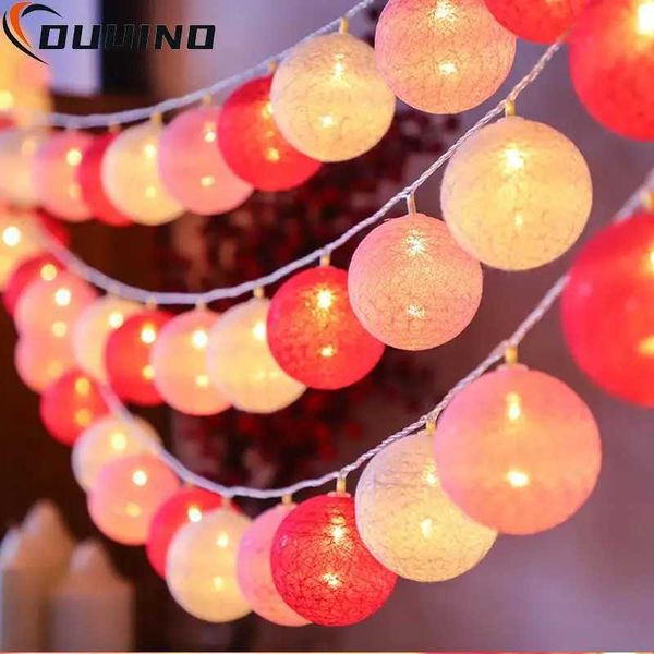 Cotton Ball LED Fairy String Lamp Garden Christmas Tree Decoration Holiday Home Room Decoration Wedding Curtain Light X241114