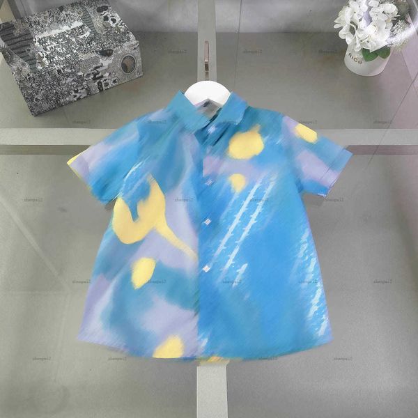 Luxury baby shirt summer kids designer clothes Size 100-150 CM Gradient blue design child cardigan Short sleeved girls boys Blouses