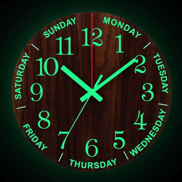 12 inch luminous wall clock wooden luminous Nordic fashion wall clock no ticking clock luminous M250212