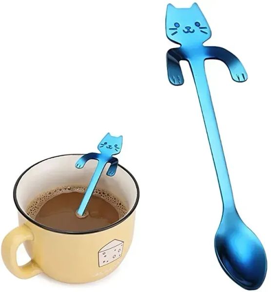 Stainless Steel Coffee Spoons Long Handle Creative Mini Cat Tea Spoon Drinking Tools Kitchen Gadget Flatware Tableware bri