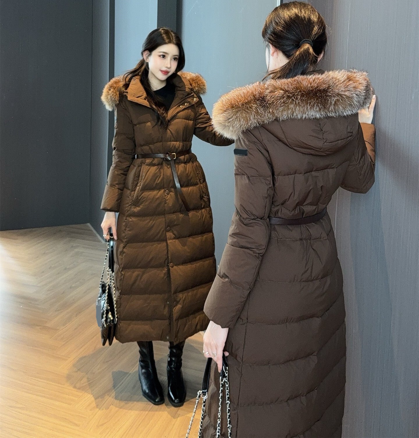 Womens Fashion Mid Long Down Jacket Lightweight Warm Slim Fit Luxury Stylish Coat Natural White Goose Down Filling High Quality Winter Outerwear Des