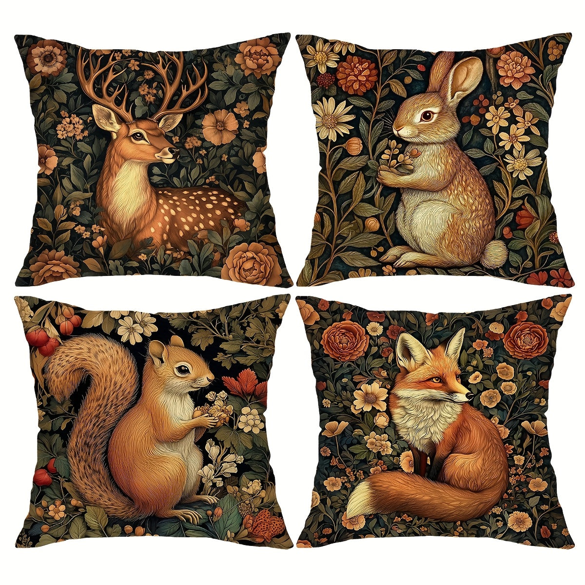 TEMU Set Of 4, Classic Wildlife Throw Pillow Covers, Modern Decor Cushion Covers, Squirrel, Fox, Deer Pattern Home Decor Pillowcases, 18*18inch, For
