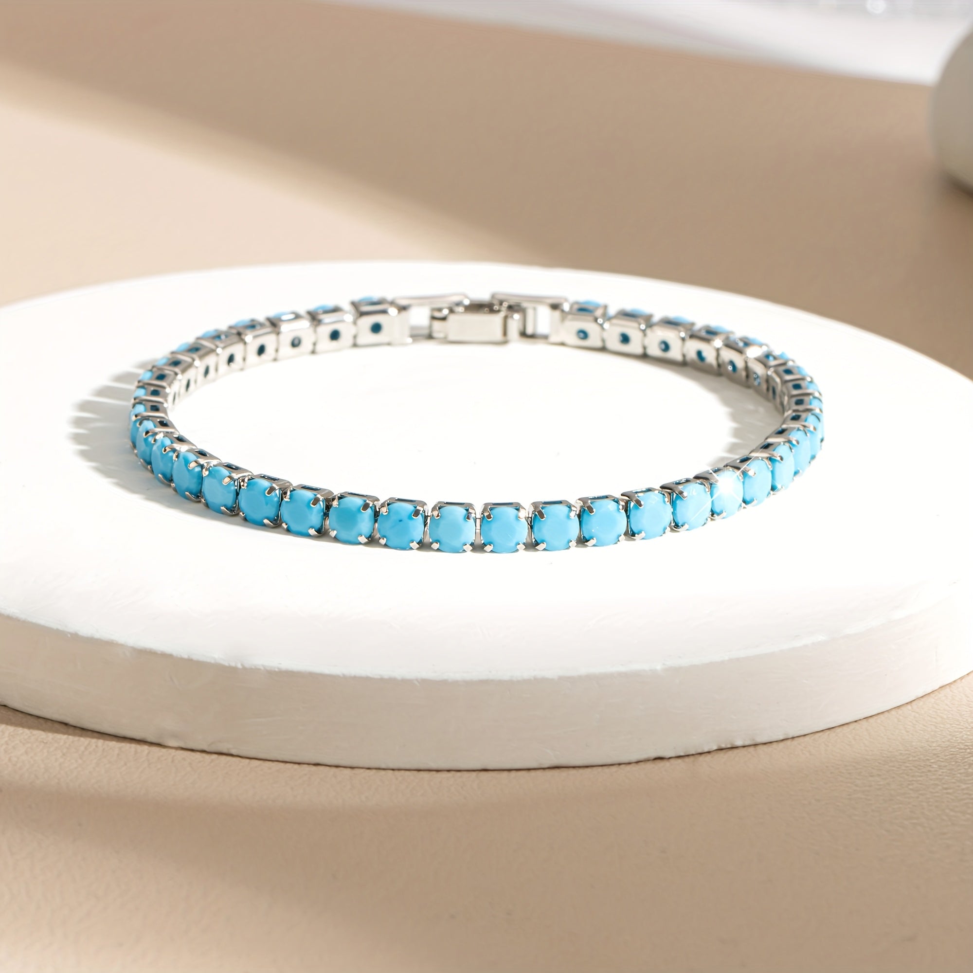 TEMU 1pc Bohemian Style With Turquoise Beads – White Golden Plated, Hypoallergenic Copper Jewelry For , Casual Attire, Vacations, Weddings,