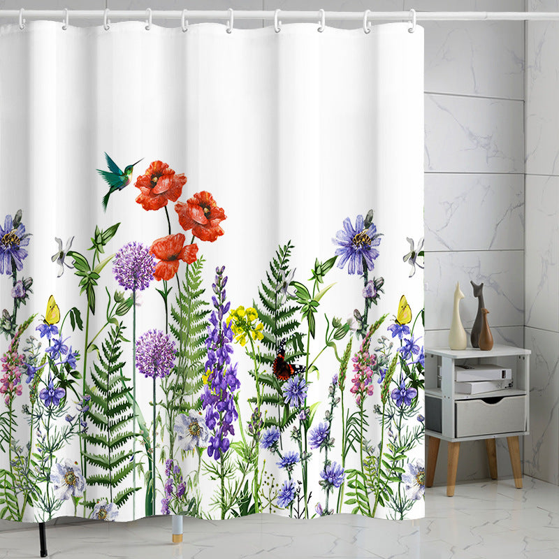 YL-37229 Waterproof Shower Curtain 3D Printed Tropical Jungle Plant Leaves and Flowers Season Polyester Shower Curtain with Hook