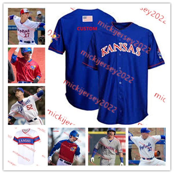 Kansas Jayhawks Baseball Jersey Gavin Brasosky Hunter Cranton Jake English Stone Hewlett Sam Ireland Kolby Dougan Kansas Jerseys Custom Stit