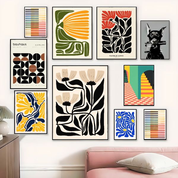 1 piece unframed painting print,Vintage floral poster with abstract plants,creative waterproof canvas poster, bedroom, office, living room