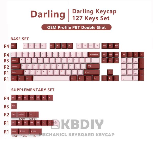 GMK Darling Clone Keycap OEM Profile PBT Keycaps Pink Red 127 Key Caps Set for Mechanical Gaming Keyboard MX Switch Custom