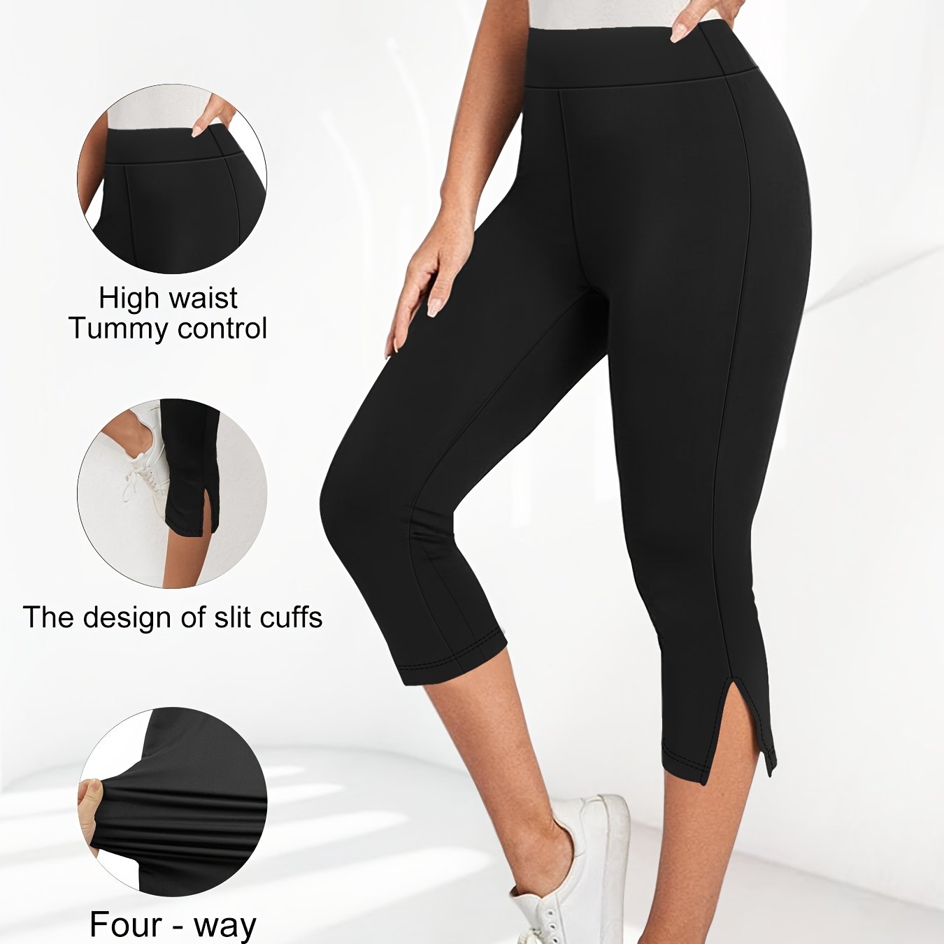TEMU Women's High-waist Stretchy Capri Leggings - Comfortable & Versatile Solid Color, Casual Attire, Travel, And Outdoor, High Waisted Leggings