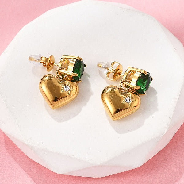 Boucles d'oreilles pendantes en forme de cœur en acier inoxydable 304 avec micro pavé de zircones cubiques
