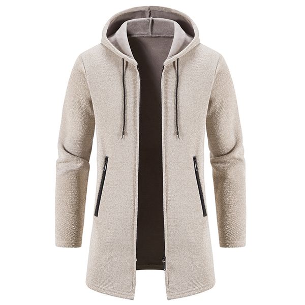 Cardigã de suéter de lã de inverno Cardigã malha de suétercoat grosso sweeers com capuz com capuz macho color sólida jacares de tricô causal