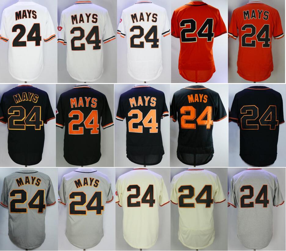 Retire 1989 Vintage 24 Willie Mays Baseball Jersey Men Cool Base Pullover Flexbase Breathable Team Color Black Grey White Orange Beige