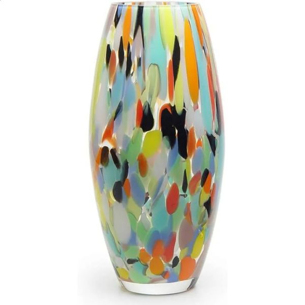 Colorful glass vase with confetti effect hand blown Murano style art used for flowers and room decoration 240918