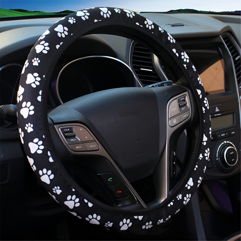 TEMU Adorable Animal Paw Print Steering Wheel Cover, Fits 15-inch Wheels - Polyester Car Interior Accessory