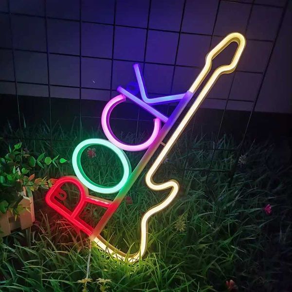 New Arrival Rock music neon sign guitar neon sign wall decoration USB LED art sign bedroom music party rock studio bar disco party neon sign
