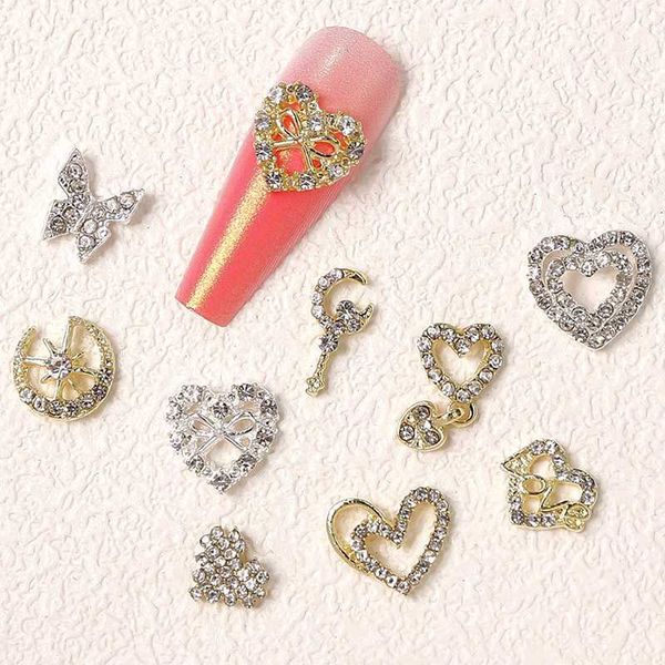 10PCS Luxury Alloy Hollow Heart 3D Nail Art Charms Jewelry Accessories Parts Glitter Nails Decorations Supplies Manicure Decor XXJ240828