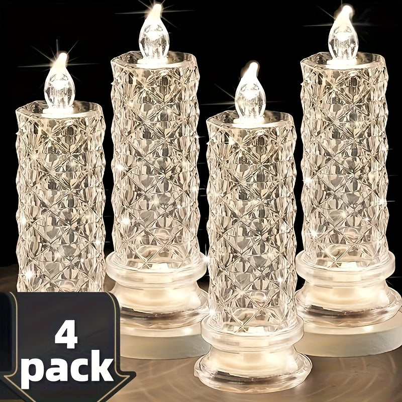 TEMU 4pcs Transparent Acrylic Electronic Candles, Flickering Led Lights, Battery Powered, Romantic And Warm Night Lights, Suitable For Parties,