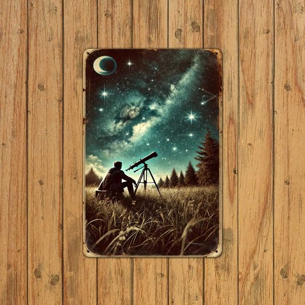1PC American Lonely Starry Nights Vintage Metal Wall Decor - 8X12 Inch Tintype Oil Painting for Home and Office DecorationT250115