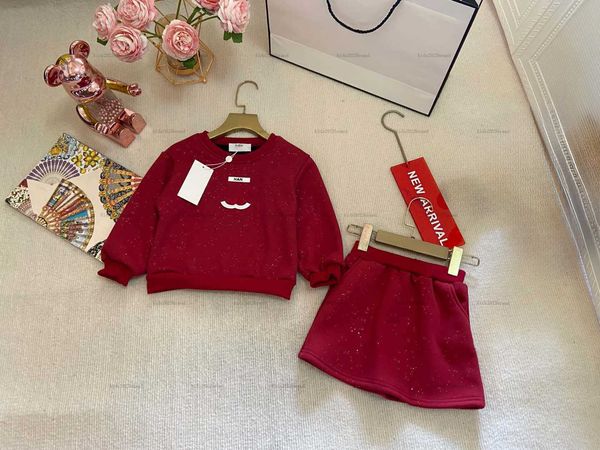 New girls dress set Autumn Festive red child coat suits kids designer clothes baby White logo printed crew neck hoodie and skirt