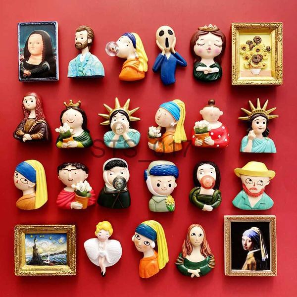 Fridge Magnets Mona Lisa Fridge Magnet Van Gogh Painting Refrigerator Stickers Ornaments 3D Resin Magnetic Sticker Souvenir For Home Docor x