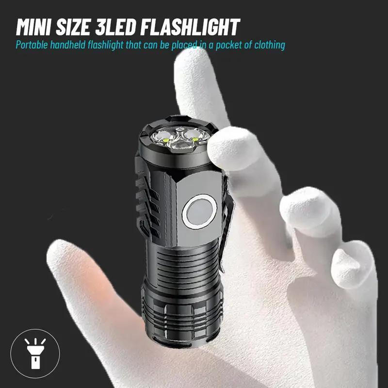 TEMU Mini Usb Rechargeable Led Flashlight– 3 Led Chips, 5 Light , Durable Abs Shell, Compact And Portable With Magnetic Base And Side Clip For