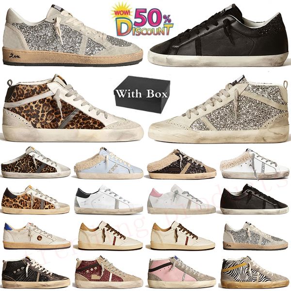 Top Quality OG Women Mens Super-Star Sabot Ball Mid Slide Star Designer Shoes Trainers Suede Leather Silver Pink Italy Brand Handmade Platfo