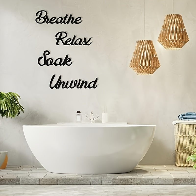 TEMU 4pcs Farmhouse Bathroom Wall Decors Relax Soak Breathe Wooden Word Sign Hanging Decorative Cutout Word Sign Rustic Primitive Wall Arts Vintage