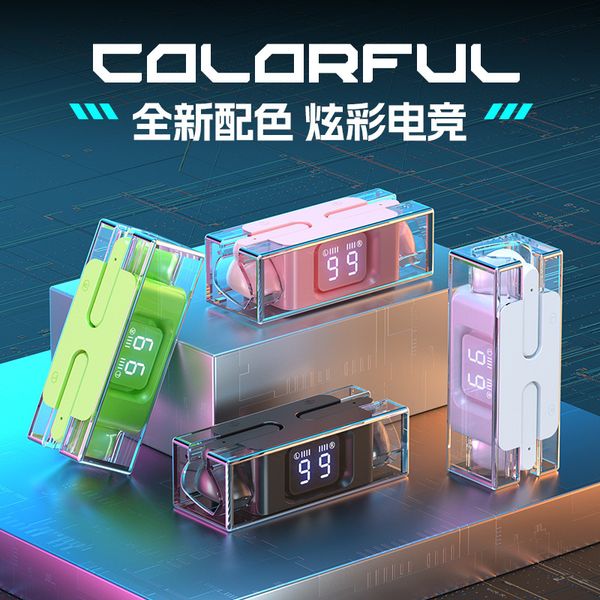 2023 New SP28E90 Earbuds Transparent Digital Display TWS Bluetooth Earphones with Low Delay for Games