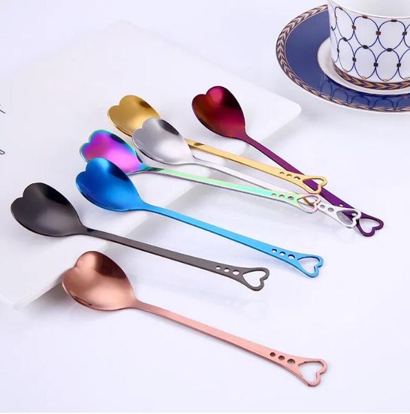 Colorful Heart Shape Stainless Steel Coffee Spoon Dessert Sugar Stirring Spoon Ice Cream yogurt Honey Spoon Kitchen Hot Gift