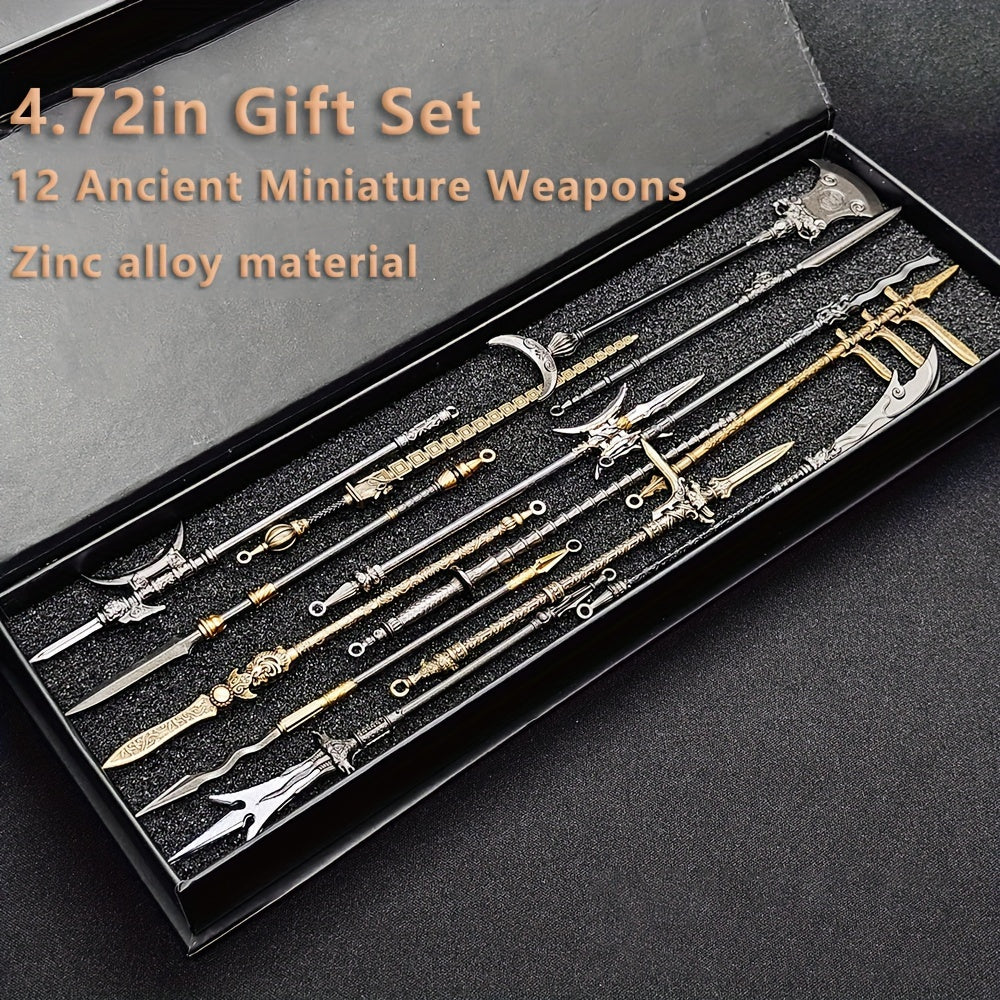 TEMU Mini Ancient Sword Set With Display Stand (6pcs) Or (14pcs) - Metal Mini Sword Weapon Model Keychain Pendant, Suitable For History Enthusiasts,