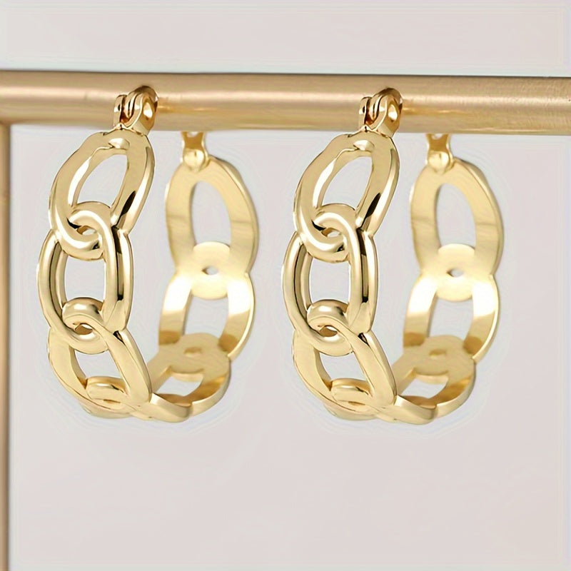 TEMU Chic Vintage-inspired Twisted Hoop Earrings - Stainless Steel, Perfect For Casual Attire & Gifting