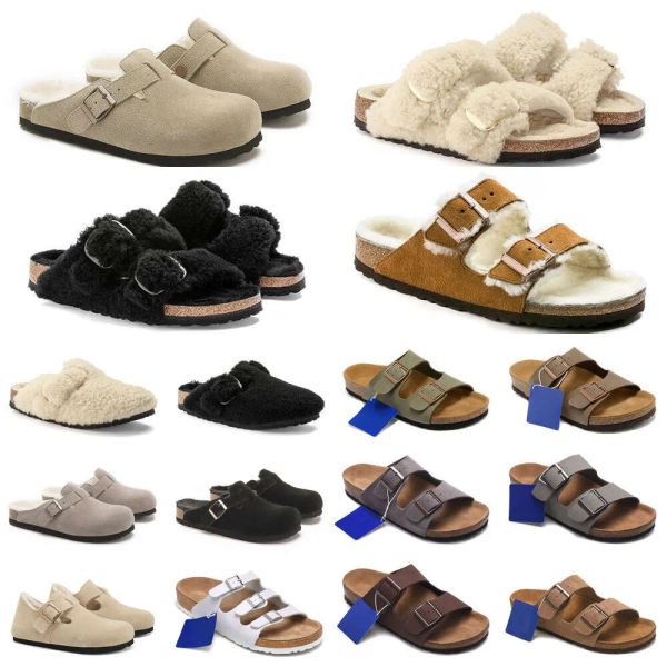 Designer Sandals Slippers Women Mens Suede Shearling Soft Footbed Taupe Head Pull Cork Flat Loafers Leather Slides Beach Shoes