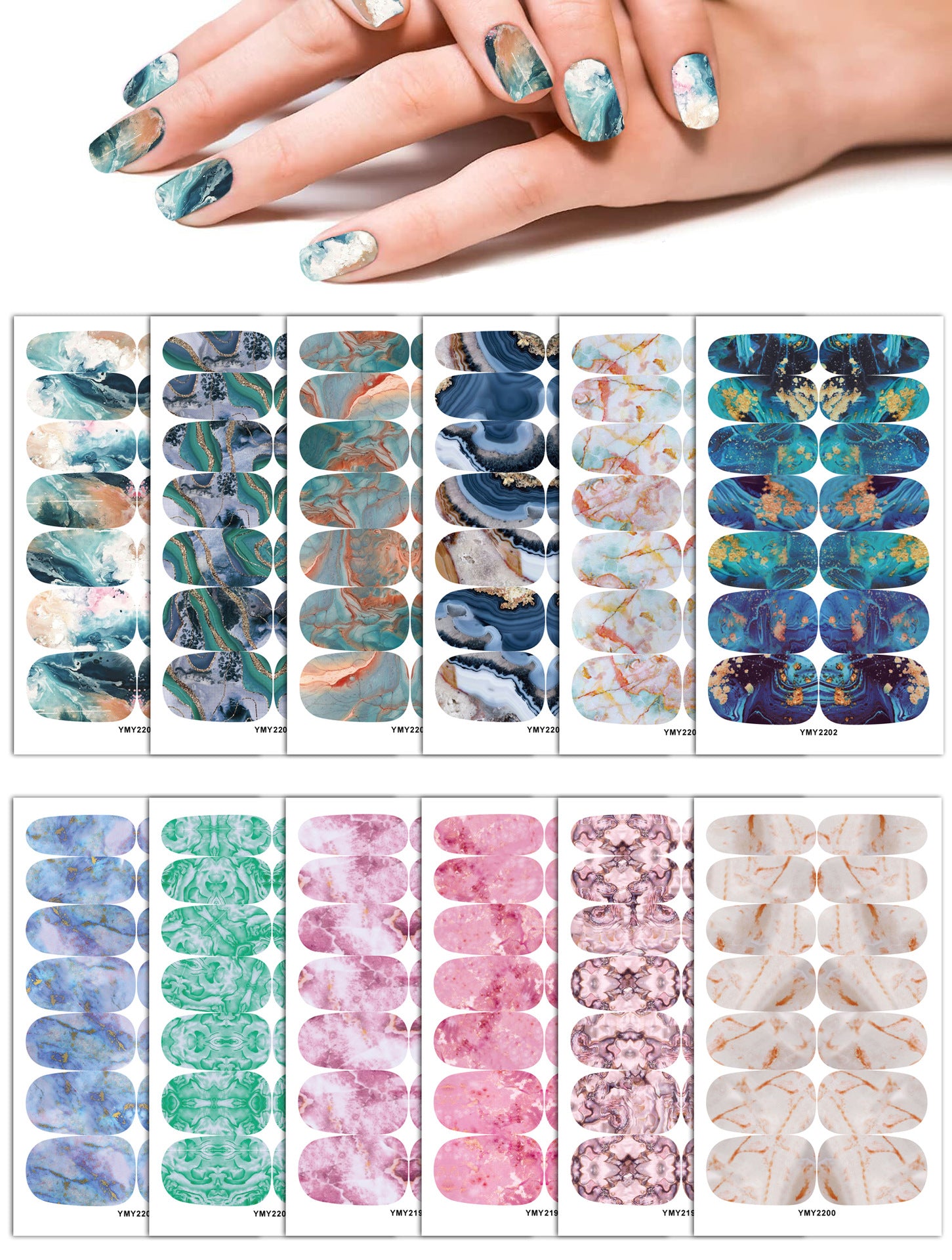 Nail Stickers Nail Art Accessories New Marble Smudge Pattern Starry Paper Laser Nails Sticker Manicure Decals