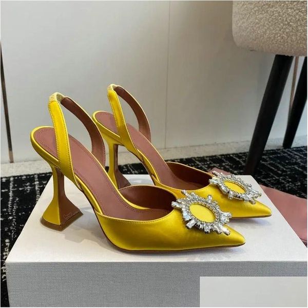 Sandals Sandals 2024 Bow Rhinestone High Heels Sunflower Silk Pointed Party For Women Wedding Shoes 240615 Drop Delivery Accessories Dharc h