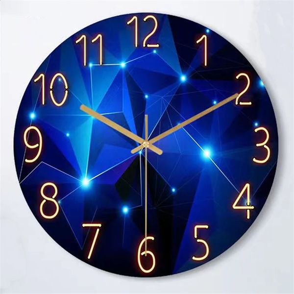 1 piece of 12 inch wall clock geometric component deep blue thick tempered glass silent movement quartz living room home decoration gift 240