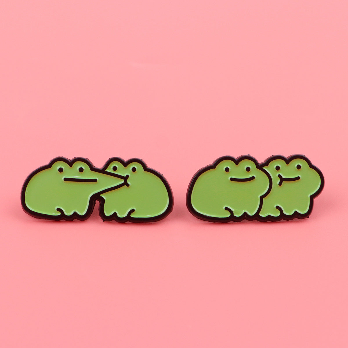TEMU 2pcs Dmlsky Cute Frog Enamel Pins - Cartoon Style Brooches With Accents, Durable Alloy, Backpacks, Bags, Jackets, Hats - Unique Birthday Gifts