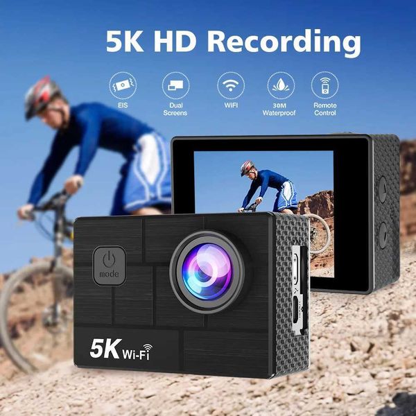 Sports Action Video Cameras Action Camera 5K30F 4K60F 2.0 LCD EIS Screen Wi-Fi 170D DVR Webcam Waterproof 30M 5X Zoom Sports Camera With Rem