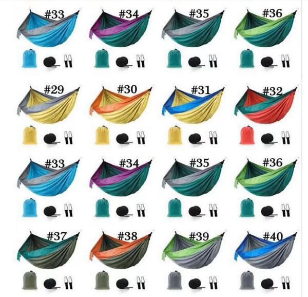Outdoor Parachute Cloth Hammock Foldable Field Camping Swing Hanging Bed Nylon Hammoc With Ropes Carabiners 12 Color Seashipping G0630