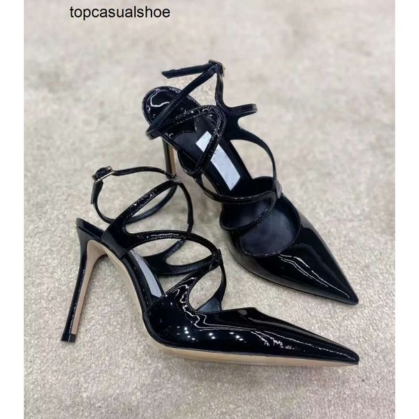 JC Jimmynessity Choo Shoes Azia Women Sandals Lady Pointed Toe Pumps Curved Straps Party Wedding Dress Gladiator Sandalias High Heels Black