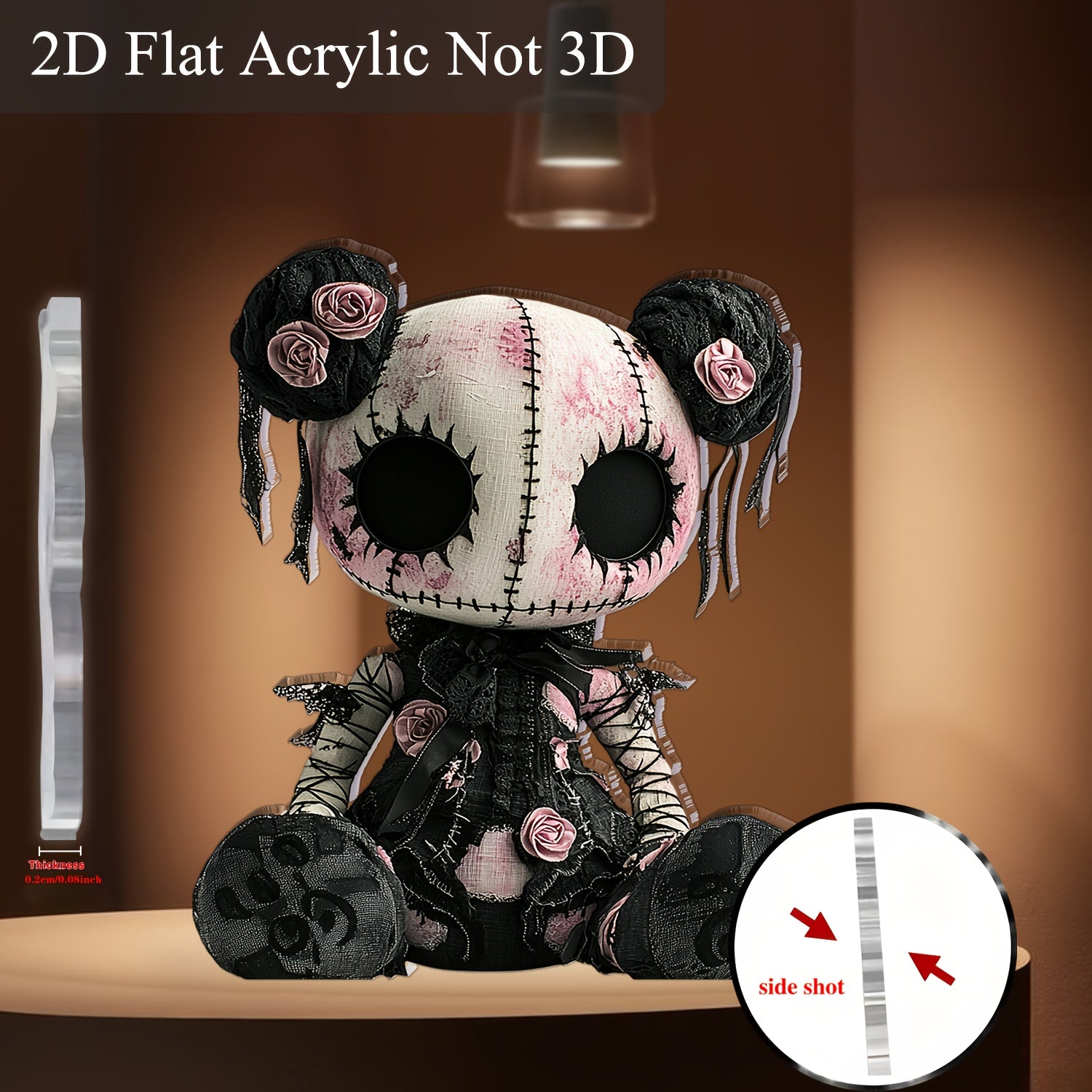 TEMU 2d Flat, Gothic Acrylic Desktop Decoration Sign 5.91"x5.11" - 2d Flat Design With Black & White , Roses & Lace Detailing, Perfect For Halloween,