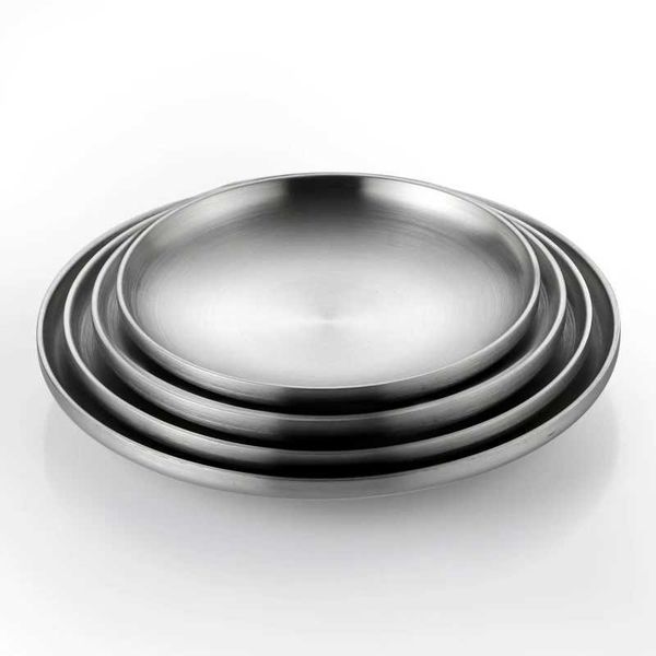 304 Stainless Steel Round Plate Double-Walled Insulated Dinner Plate Plates for Snack Dishes FruitXJ241209