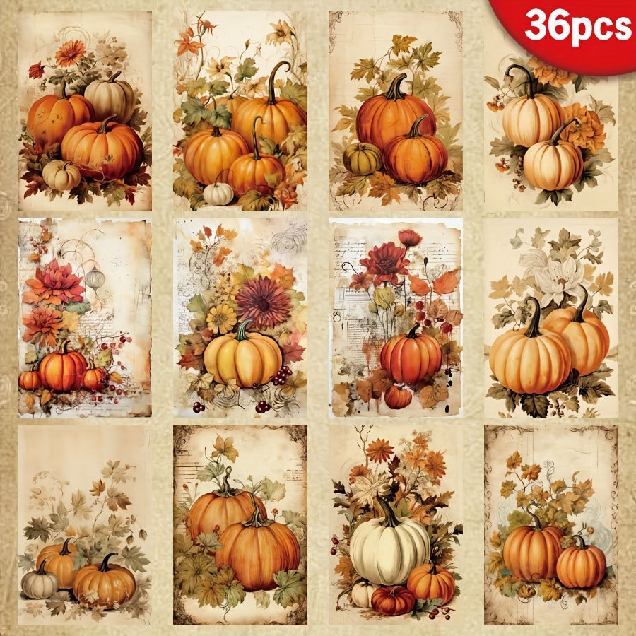 TEMU 36 Sheets A5 Oil Painting Pumpkins Paper, Fall Scrapbooking Diy Paper, Vintage Handmade Greeting Cards, Packaging, Bullet Journals, Craft
