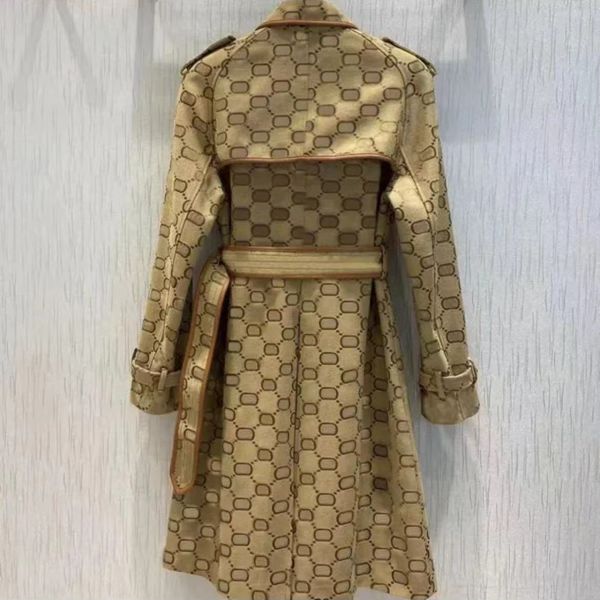 Womens designer print top quality elegant belt loose long trench coat with lapel double breasted slim fit cotton jacket03